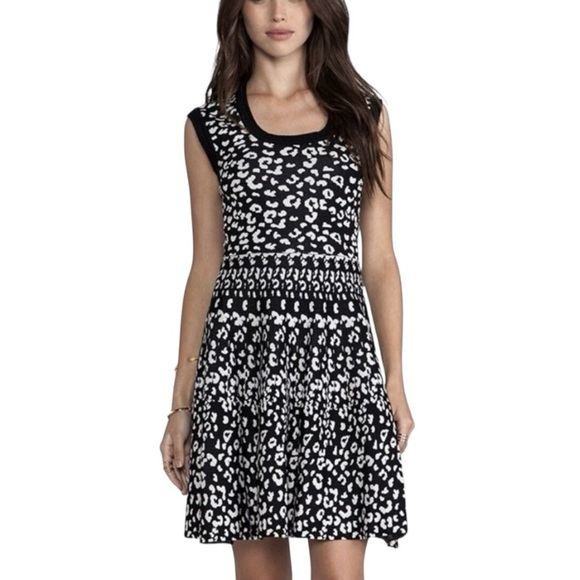 REBECCA TAYLOR Black White Leopard Animal Print Sleeveless Mini Dress Size S - Picture 2 of 10